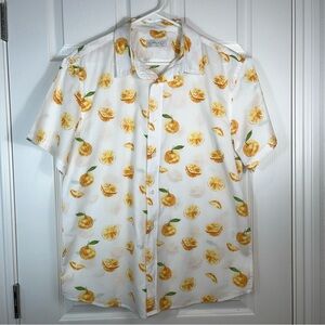 Cotton & Company Button Up Collard Shirt White with Oranges Men Size Large